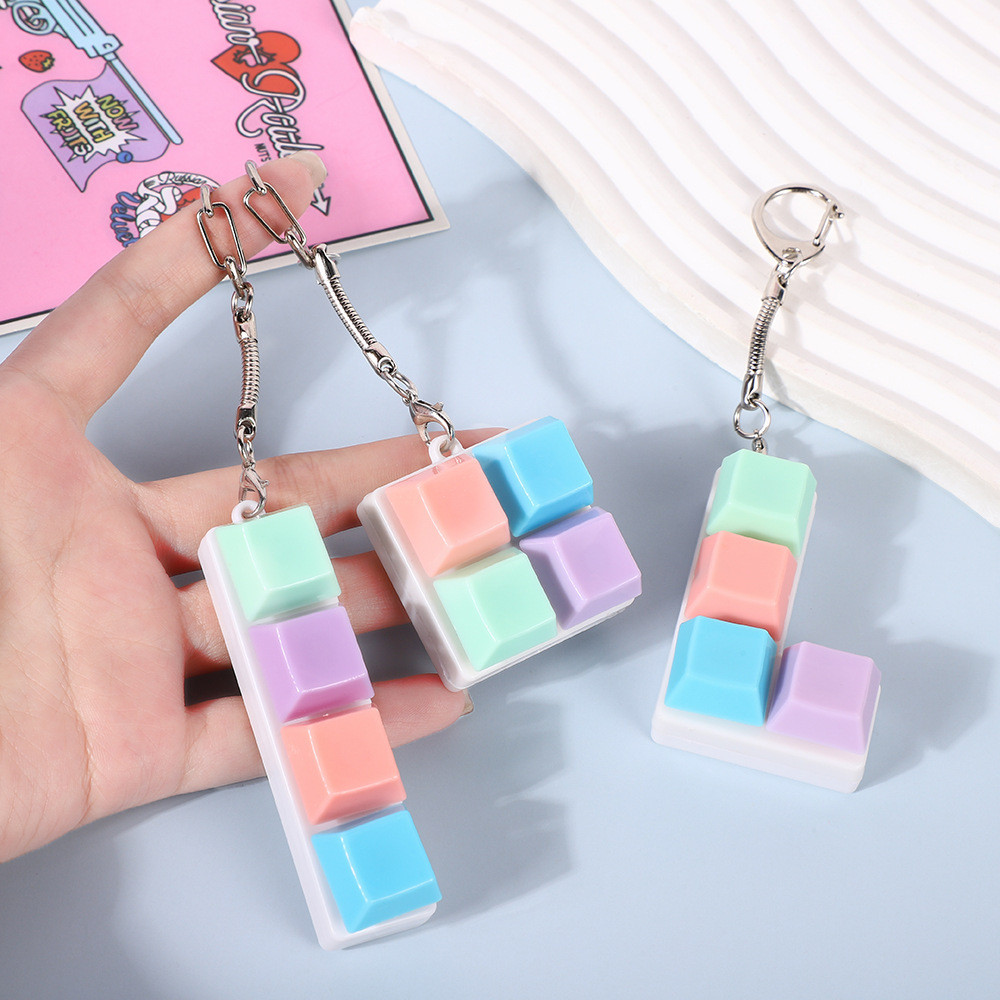 [ปลูกหญ้า] ปุ่มบีบอัด Creative Tetris Decompression Square คีย์บอร์ดของเล่นขนาดเล็กจี้ Macaron Decom