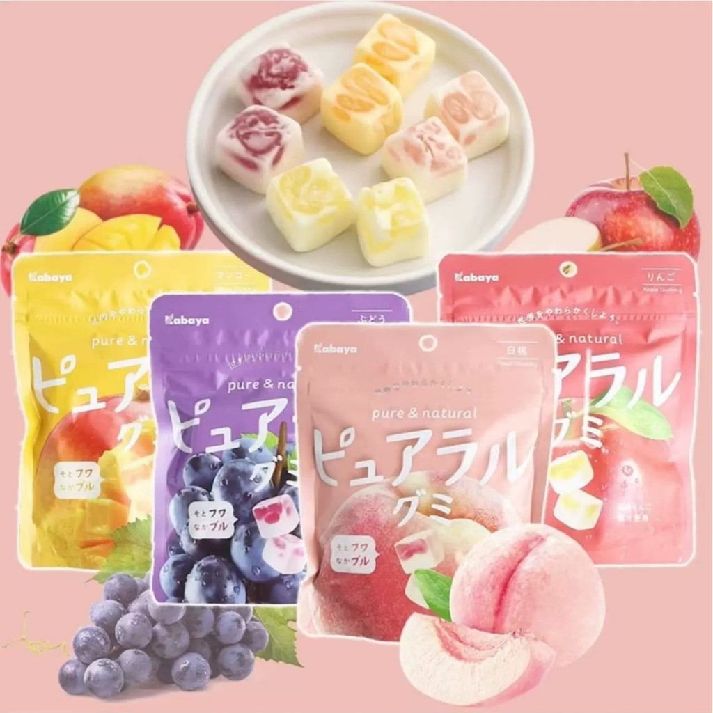 นําเข้า kabaya kabaya Cube Gummy White Peach รสองุ่นสอดไส้ผลไม้ Marshmallow Snacks