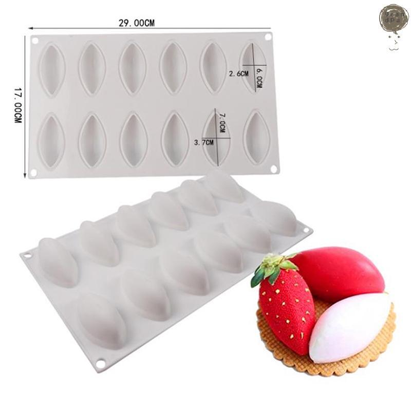 [GR] 12 Cavity Silicone Cake Fondant Mold Form Quynelle Shaped Mould Mousse Cake Tool TH