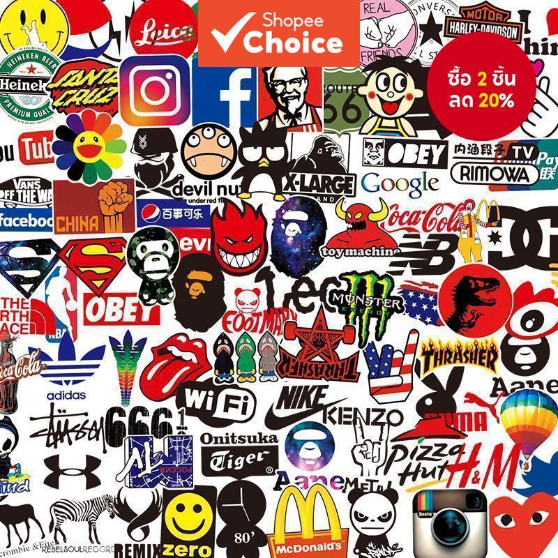 สติกเกอร์แบรนด์ฮิปฮอป 100 ชิ้น - สติ๊กเกอร์ไวนิลกันน้ําสําหรับโทรศัพท์, แล็ปท็อปและกระเป๋าเดินทาง (ออกแบบโลโก้อินเทรนด์)