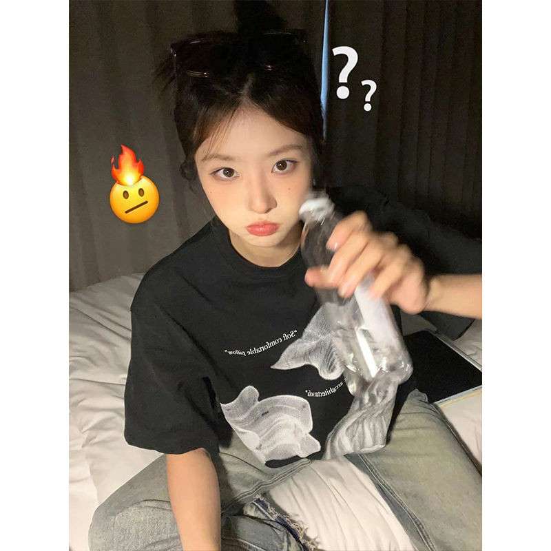 COD ข้อเสนอพิเศษ [ผ้าฝ้ายแท้ 220 กรัม + ปลอกคอด้านหลัง] 2024 ฤดูร้อนสไตล์ใหม่พิมพ์เสื้อยืดแขนสั้นผู้