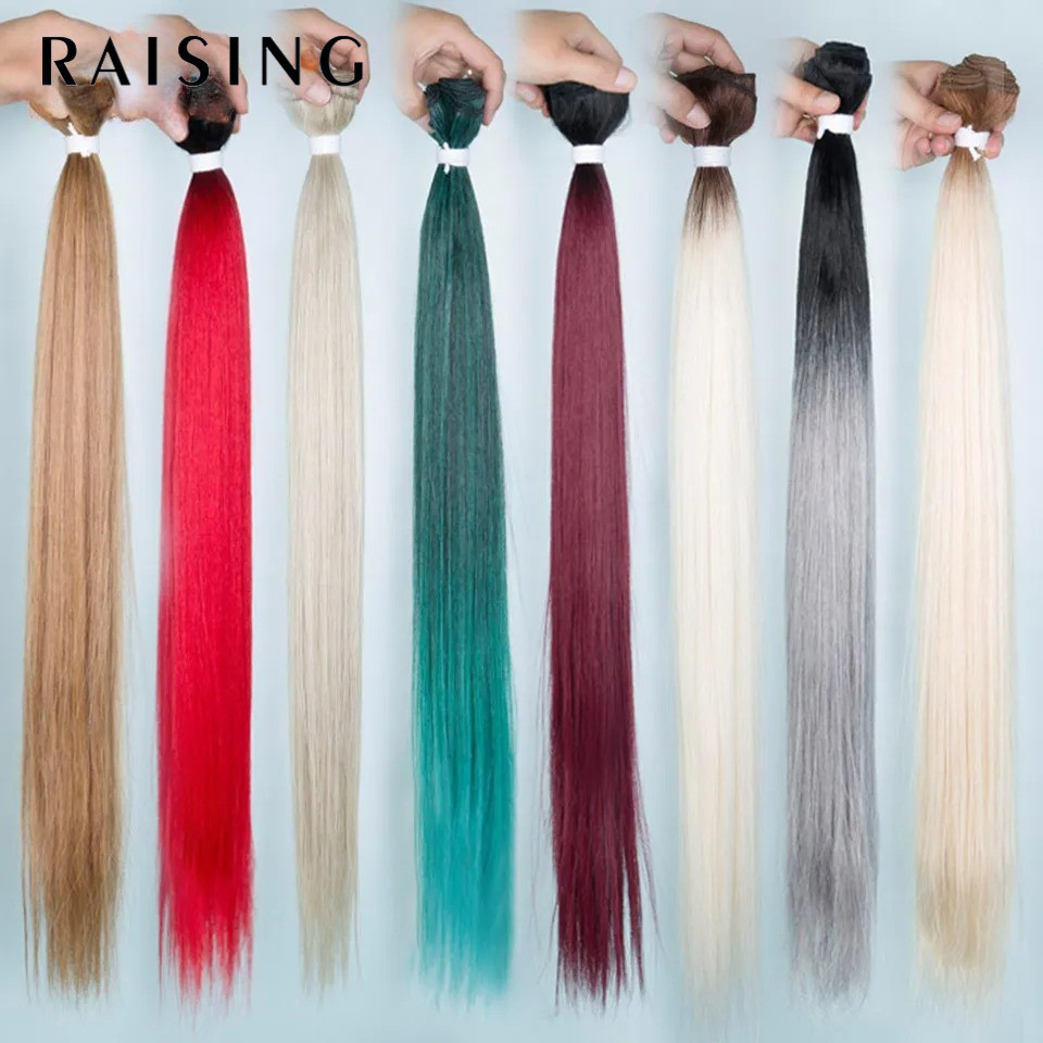 Raising 28 นิ้ว 200g Yaki ผมตรงสังเคราะห์ Wefts Bundles Ombre ผมสีบลอนด์ ต่อผมธรรมชาติ