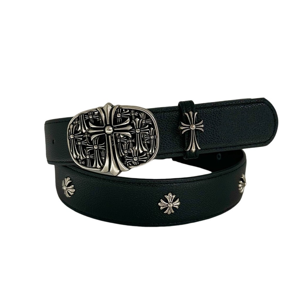 Chrome Hearts Classic Retro PU Rivet กางเกงเข็มขัดผู้ชายข้าม