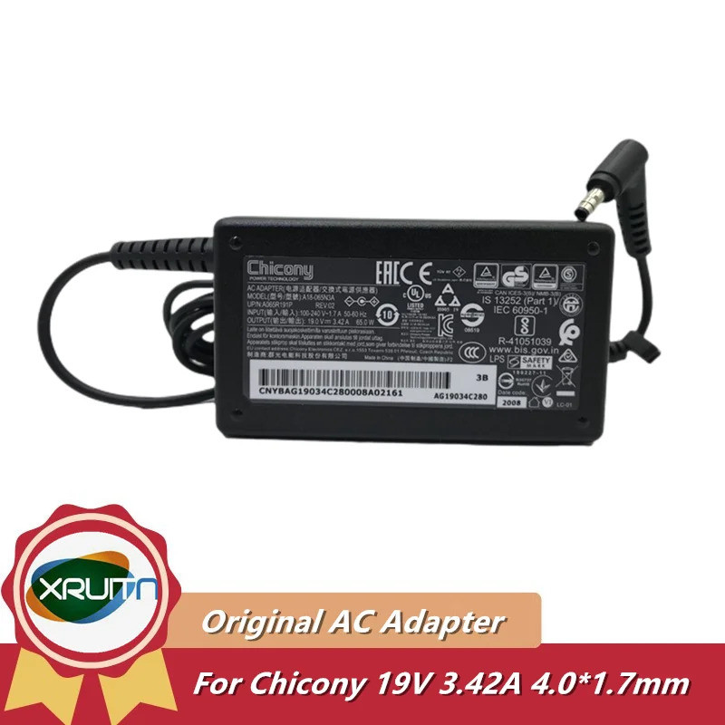 แล็ปท็อปเดิม AC DC Adapter Charger Chicony 19V 3.42A 65W 4.0x1.7mm A18-065N3A A065R191P ของแท้แหล่งจ