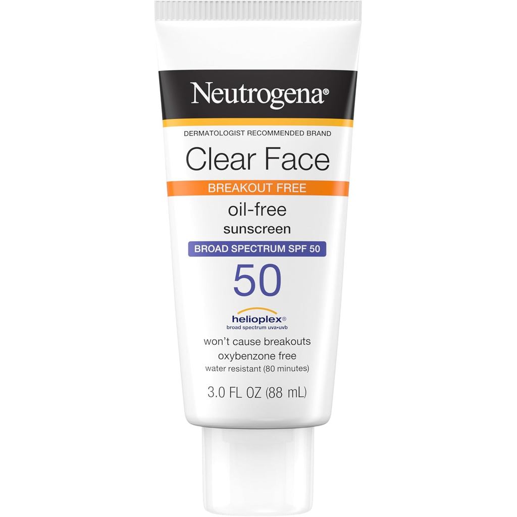 Neutrogena Clear Face Sunscreen Lotion for Acne-Prone Skin, Broad Spectrum SPF 50 Facial Sunscreen f