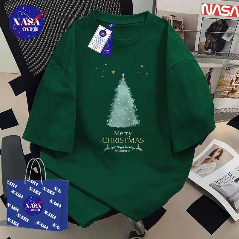 【จัดส่งตลอด 24 ชั่วโมง】🔥NASA ฤดูร้อน ลายต้นคริสต์มาส🎄Christmas🎅oversize แขนสั้น 