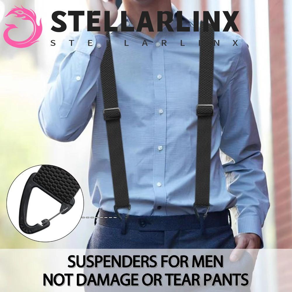 STELLARLINX สายรัดทํางาน, Heavy Duty 3.8 ซม.กว้าง Y-Type Suspenders, แฟชั่น 3 Gripper Clasps Retro Anti-slip Elastic กางเกงวงเล็บผู้ชายของขวัญ