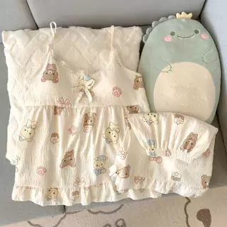SLEEPWEAR FACTORY พร้อมส่งด่วน! ชุดนอนผ้าไหมญี่ปุ่น ชุดนอนสายเดี่ยว ชุดนอนขาสั้น 🌈 พร้อมแผ่นรองหน้าอก M-2XL W135