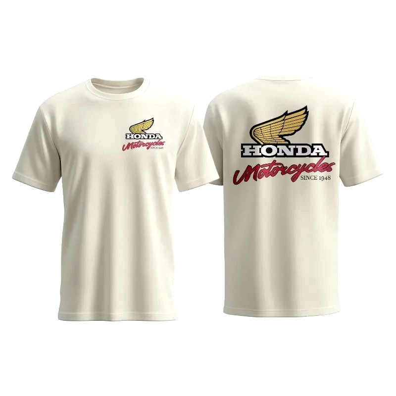 เสื้อยืดแฟนคลับ Honda ลายโลโก้ปีกวินเทจคลาสสิก หน้า-หลัง 2 สี S-5XL Unisex
