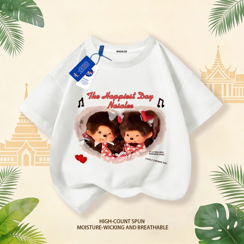 (จัดส่งตลอด 24 ชั่วโมง)เสื้อยืด สีขาว ทรงหลวม ผ้าคอตตอน ลายตุ๊กตาน่ารัก ใส่ได้ทุกโอกาส สำหรับเด็กผู้หญิงโต