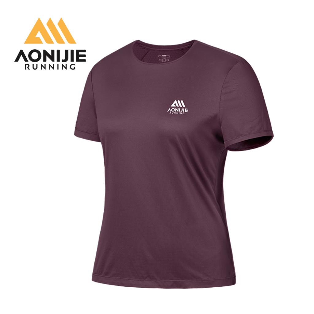 AONIJIE อาโอนิจิ ตกลง6269 ผู้หญิงวิ่งเสื้อยืดแห้งเร็วกีฬาเสื้อยืดกลางแจ้งระบายอากาศวิ่งออกกําลังกายลูกเรือคอด้านบน