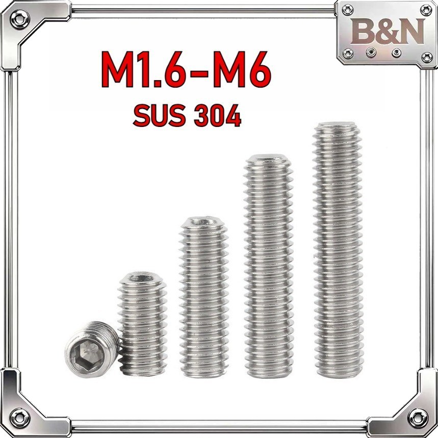 สกรู ตัวหนอน หกเหลี่ยม ปลายตัด สแตนเลส 304 เกลียวมิล หยาบ M1.6/M2/M2.5/M3/M4/M5/M6 / Hex Socket Set 