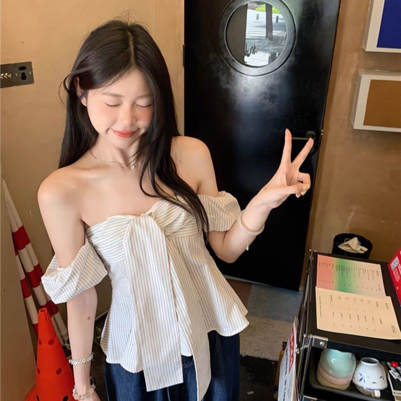 LINNA~Xเวอร์ชั่นเกาหลี แถบ โบว์ เสื้อเชิ้ต รุ่นใหม่ สไตล์แฟชั่น