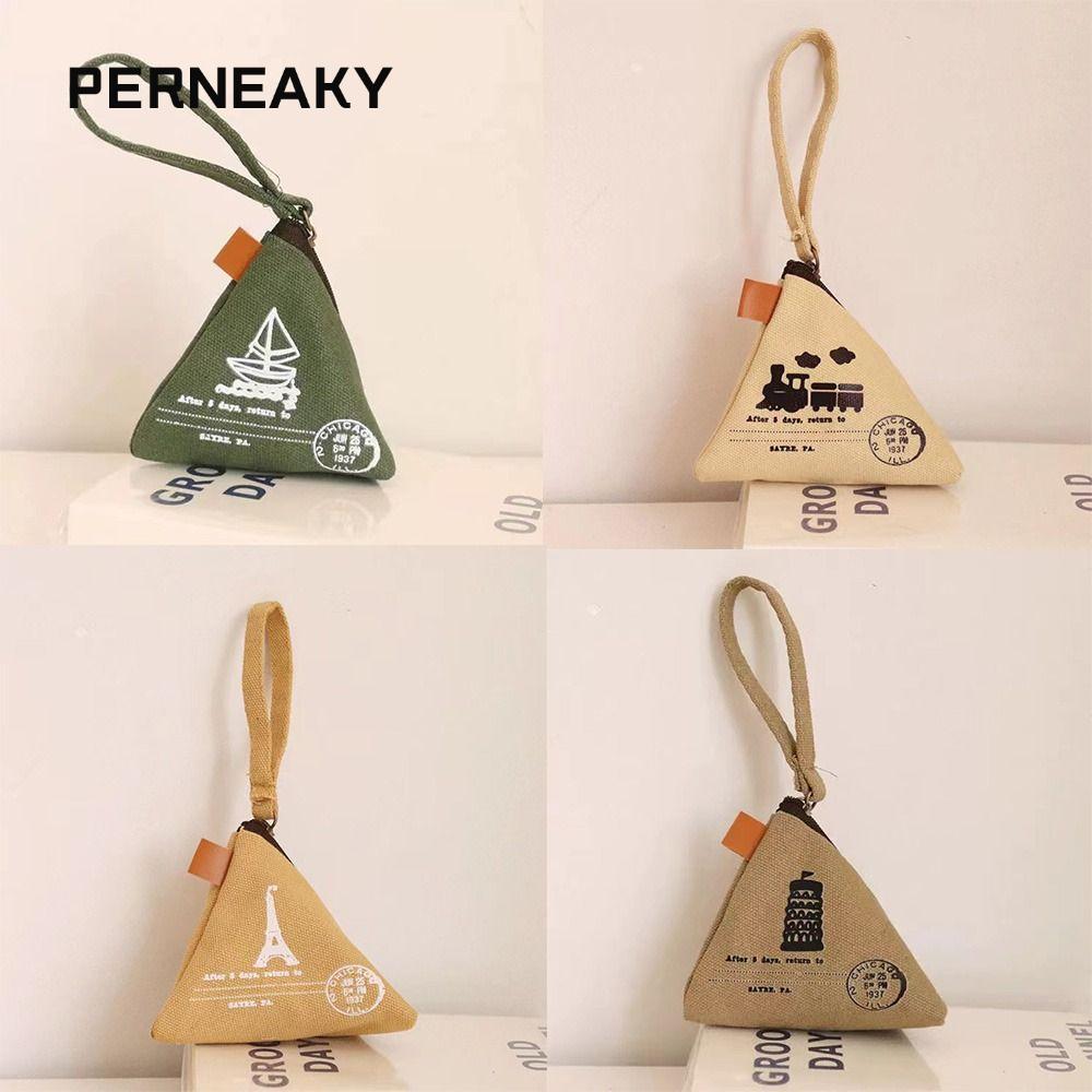 กระเป๋าสตางค์เหรียญ PERNEAKY, ผ้าใบแฟชั่นสไตล์ Zongzi รูปศูนย์กระเป๋า, กระเป๋าใส่เหรียญขนาดเล็กแบบพกพาลายหอเหล็กคุณภาพสูง