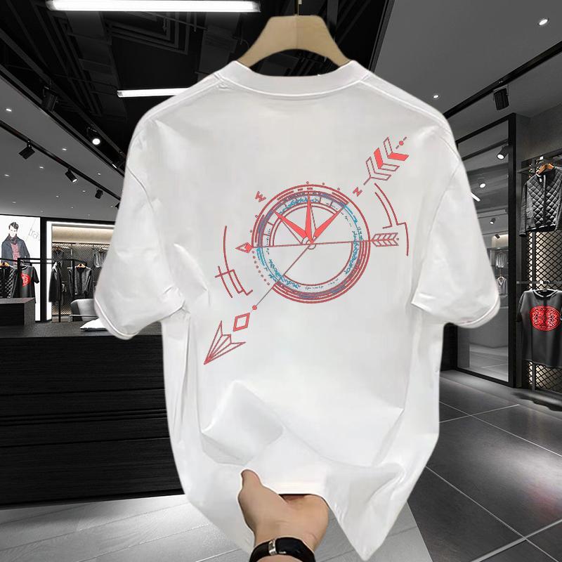 2026 American Heavy Mens Pure Cotton Short Sleeve T-Shirt Men Simple All-Match พิมพ์ ins Street Wear