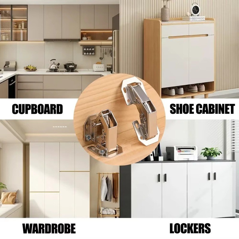 2/6/10ชุดติดตั้งง่ายบานพับตู้ / บานพับประตูเฟอร์นิเจอร์ 90 องศาพร้อมสกรู / บานพับบัฟเฟอร์แบบไม่ต้องเจาะ - รูปที่ 5