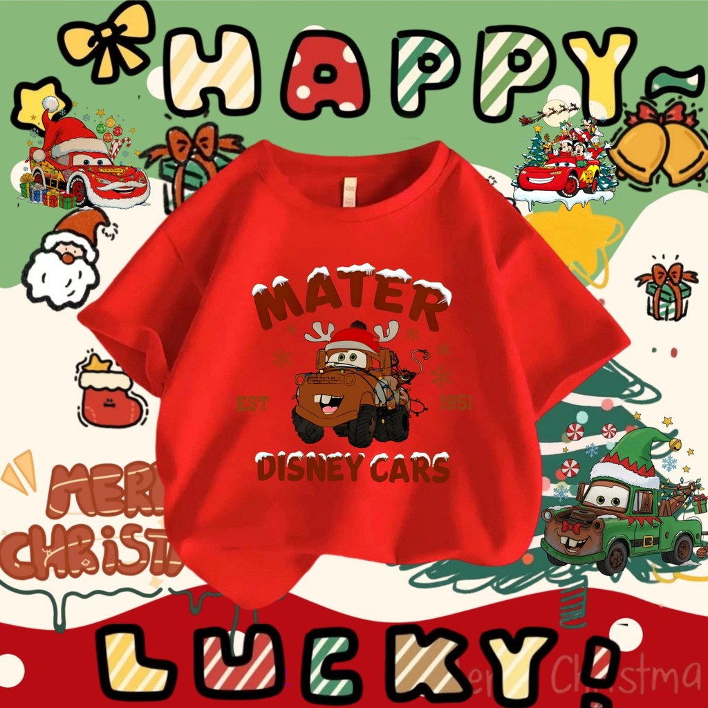 เสื้อยืดรถคริสต์มาส ชุดคู่ Lightning McQueen และ Mater ธีมคริสต์มาส McQueen 100-5XL 08