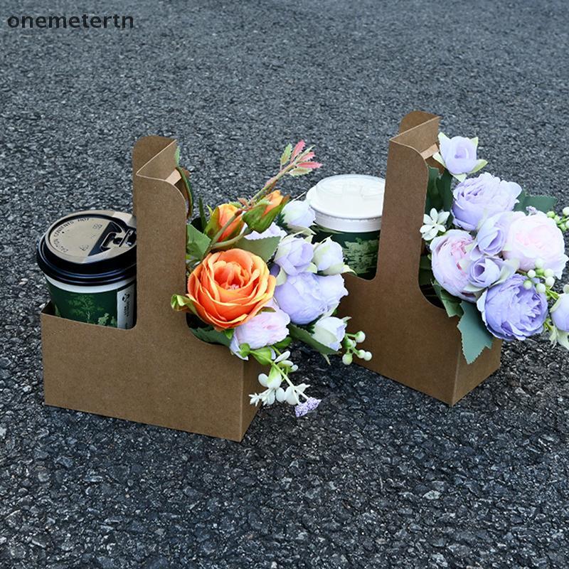 Oyr 10 ชิ้น 1/2/4-ถ้วยเครื่องดื่ม Carrier Handle กระดาษคราฟท์ที่วางแก้ว Go ถ้วยกาแฟสําหรับเครื่องดื่