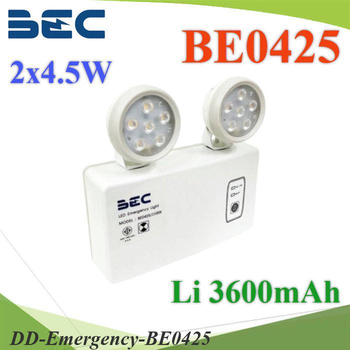 .ไฟฉุกเฉิน LED 2x4.5W BEC BE0425 แบตเตอรี่ลิเธียมไอออน 3600mA 3.2V แสงขาว 6500K DD