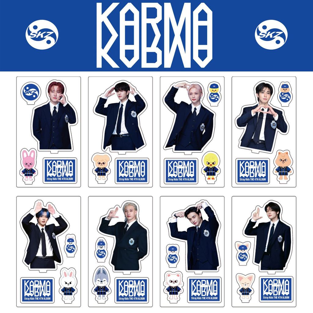 StrayKids StrayKids Star Materials Idol อะคริลิคอัลบั้ม KARMA อุปกรณ์ต่อพ่วงเครื่องประดับ 3 ชิ้นชุด 