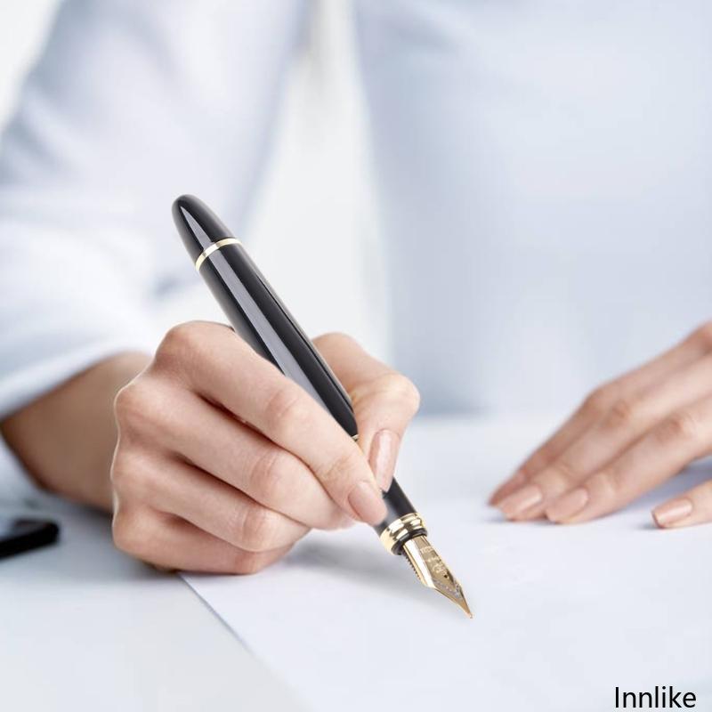 INN Jinhao X450 Black Medium Nib Gold Trim Fountain Pen