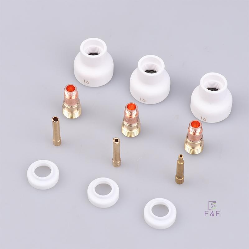 F & E 4 ชิ้น TIG เชื่อม 16 1.6/2.4/3.2 มิลลิเมตรเซรามิคสีขาวหัวฉีด Alumina ถ้วยชุดไฟฉาย WP17 18 26 S