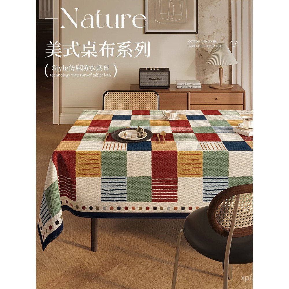 ผ้าปูโต๊ะผ้าม่านกันน้ําRetro Covercloth c Square Rinse-Free Oil-Proofผ้าปูโต๊ะ ^ Anti-Scaldingผ้าปูโ