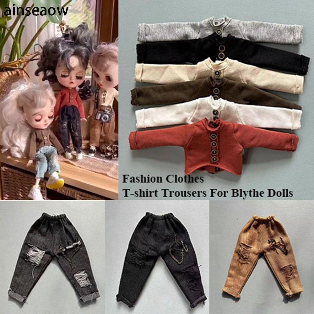 เสื้อยืด AENSEAOW กางเกง, Mini DIY Casual Top, แฟชั่นน่ารัก Obitsu 11 ตุ๊กตาเสื้อผ้าสําหรับตุ๊กตาบลา