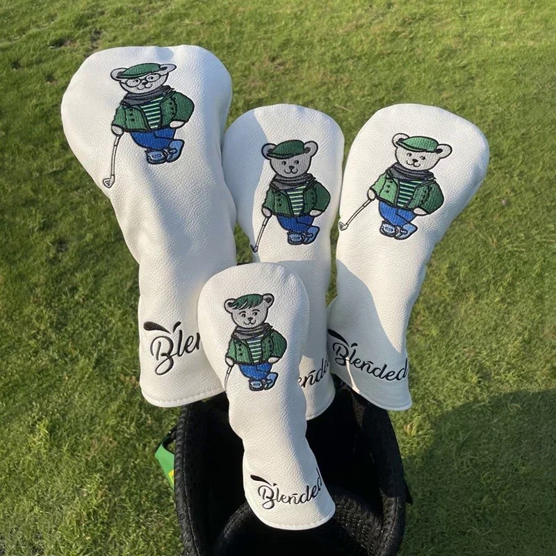 3 Colors Bear PU Leather Golf Club Headcover Set Golf 460CC Driver FW Fariway Wood Hybird Cover And 