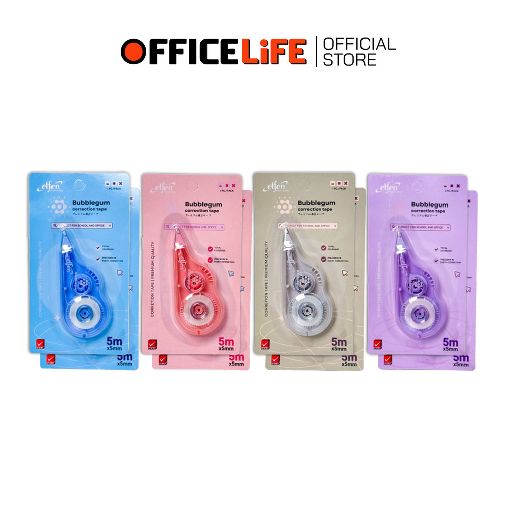 Elfen (เอลเฟ่น) เทปลบคำผิด เทปลบ ลายน่ารัก รุ่น Bubble Gum  ( 12 ชิ้น / คละแบบ )