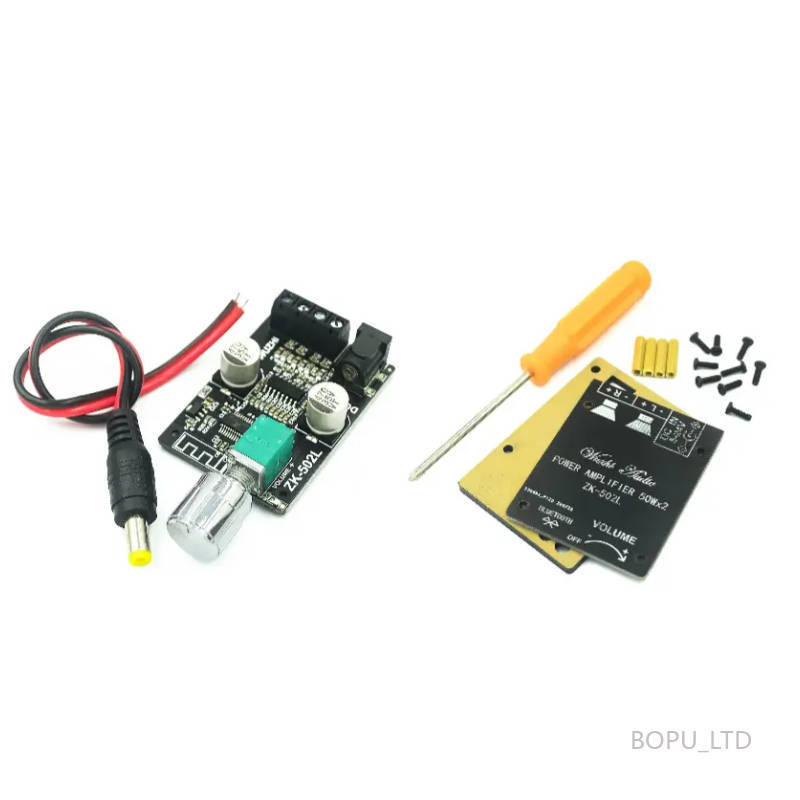 ZK-502L MINI บลูทูธ 5.0 เครื่องขยายเสียงดิจิตอลสเตอริโอ 50Wx2 DC 5-24V ไร้สาย