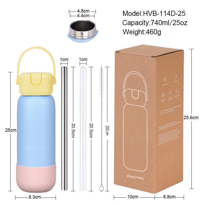 ✨ขวดกีฬาสแตนเลสกันร้อน 25ออนซ์ (740มล.) ปากดูดสีสะท้อนแสง หูหิ้ว ใหม่ปี 2026 - รูปที่ 7