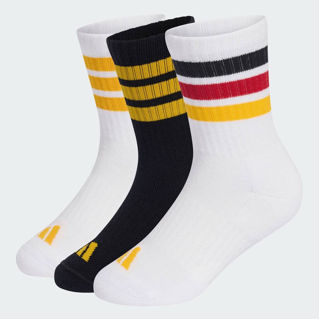 adidas جوارب أطفال 3-Stripes مبطنة (3 أزواج) — أبيض
