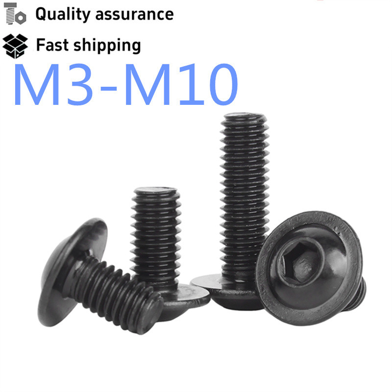 สีดํา 304 สแตนเลสสตีลหัวกลมหกเหลี่ยมซ็อกเก็ตสกรูปะเก็น M3-M10 GB70.4 สกรู Bolt M2M2.5 M3M4M5M10