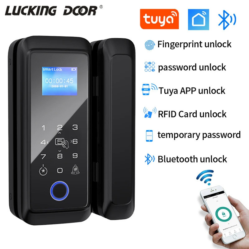 ล็อคประตูกระจกอัจฉริยะรหัสผ่านบลูทูธ Tuya & Smartlife ลายนิ้วมือ / App / RFID IC Card / ปลดล็อครหัสผ