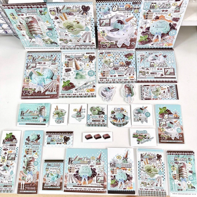 24 ชิ้น/เซ็ต Peppermint ช็อกโกแลตปิดผนึกสติกเกอร์การ์ดอวยพรชุดวัสดุบรรจุภัณฑ์ DIY ตกแต่ง