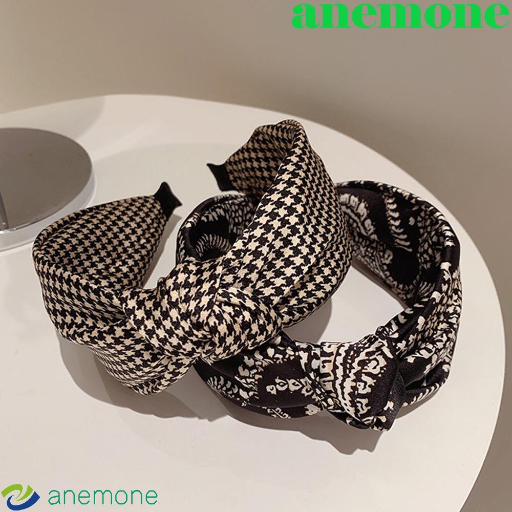 ANEMONE ผู้หญิงผม Hoop ล้างหน้า Vintage ดอกไม้ Lattice Check Non Slip Grid Hairbands
