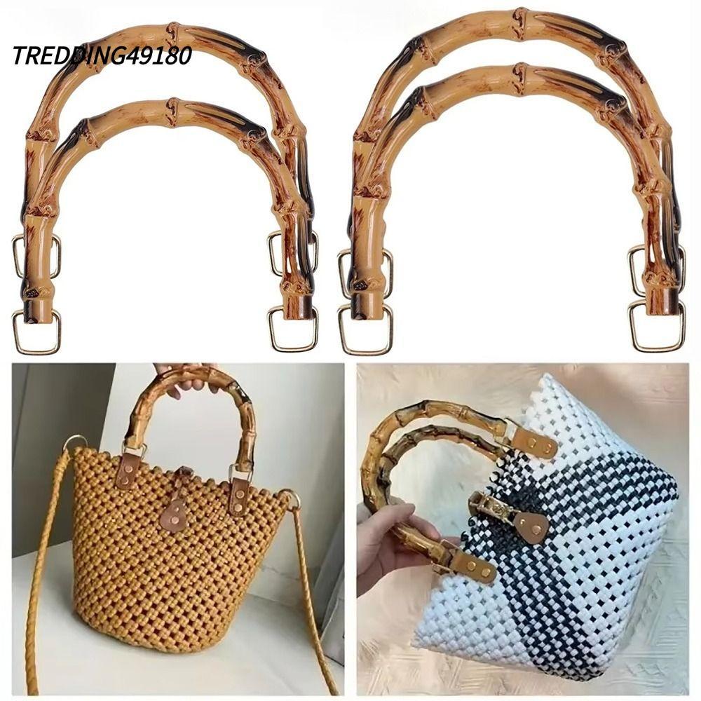 TREDDING49180 หูหิ้วกระเป๋า, ที่จับกระเป๋าถือไม้ไผ่ย้อนยุคพลาสติก, ที่จับโค้งมือถือ