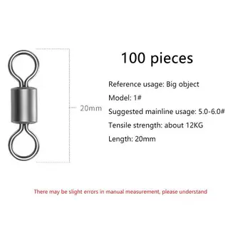 [GOOY] 100 ชิ้นหมุนตกปลาสแตนเลส Rolling Barrel Swivels Fishing Line Connector Micro Swivel Fishing Lure แหวนหมุน TH
