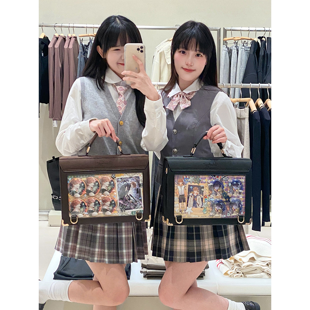 Woodong Shop Original All-Match Two-Dimensional jk Transparent Bar Wood Shoulder Retro Pain Bag Fema