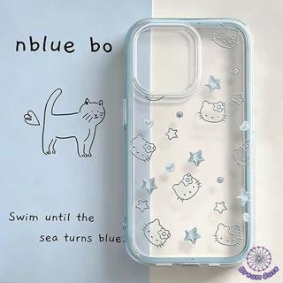 สำหรับ IPhone 11 17 13 16 15 12 14 Air Pro Max 16 14 15 Plus เคส 2 in 1 Bumper โปร่งใส ลายคิตตี้สีฟ้า น่ารัก สไตล์ฮิต