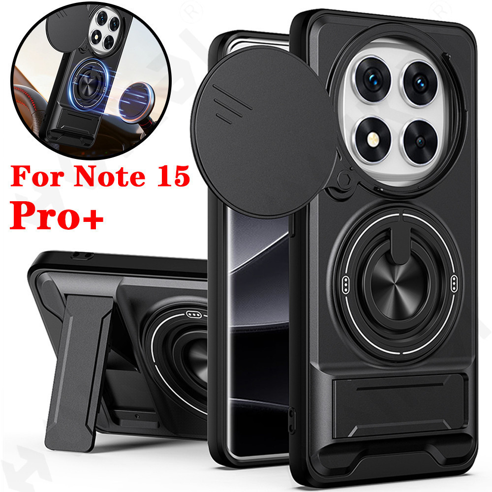 สําหรับ Xiaomi Redmi หมายเหตุ 15 14 Pro Plus 5G 15T Pro Poco F8 Ultra ผู้ถือบัตรสไลด์กล้องแหวนขาตั้งเกราะ Kickstand ฝาครอบ