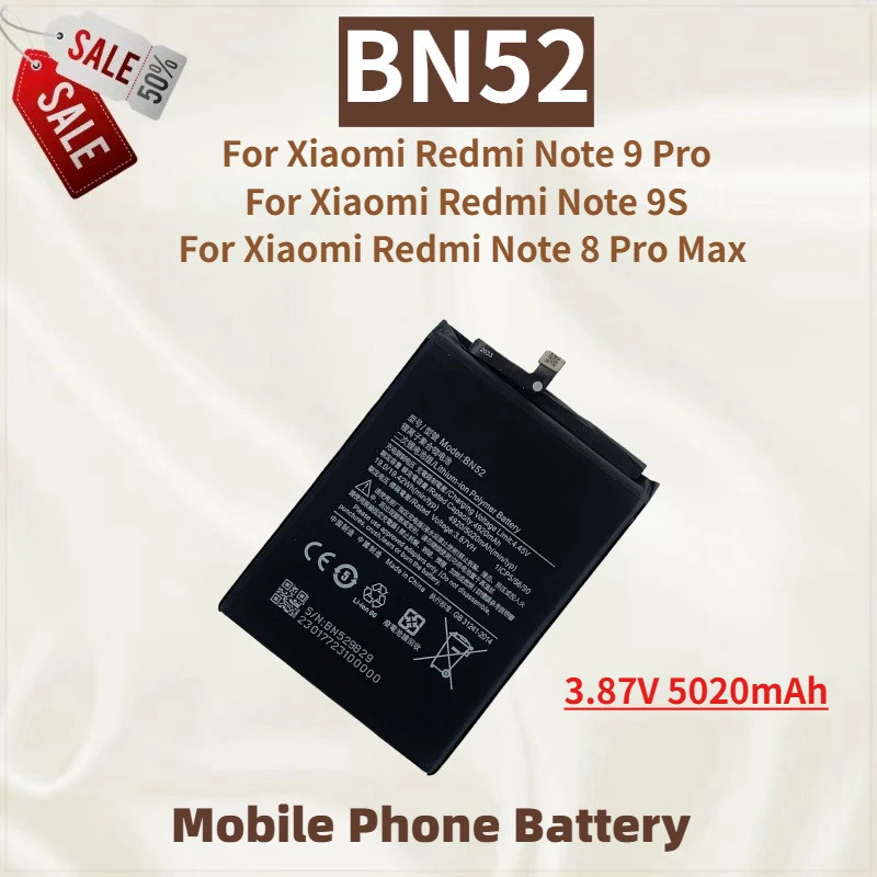 คุณภาพสูง BN52 แบตเตอรี่ 3.87V 5020mAh สําหรับ Xiaomi Redmi หมายเหตุ 9 Pro/ 8 Pro Max /9S ยี่ห้อใหม่