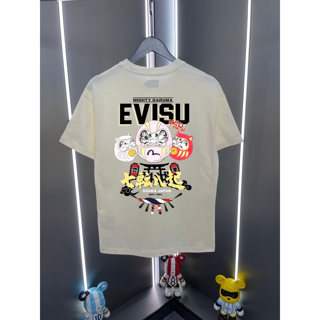 Evisu/God of Fortune 2026 คลาสสิกรอบคอแขนสั้นเสื้อยืดผู้ชายผู้หญิงสีผ้าฝ้ายฤดูใบไม้ผลิแฟชั่น Contras