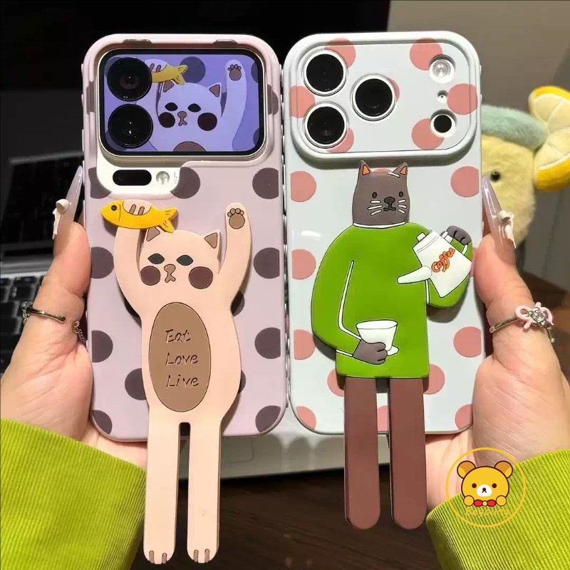 แมวน่ารักผู้ถือเคสโทรศัพท์สําหรับ OPPO ค้นหา X9 Ultra X9S X8S + X8 Pro X7 F31 F29 F21 F21S Pro Plus 5G การ์ตูน Polka Dots Lateral Love Heart Soft Casing