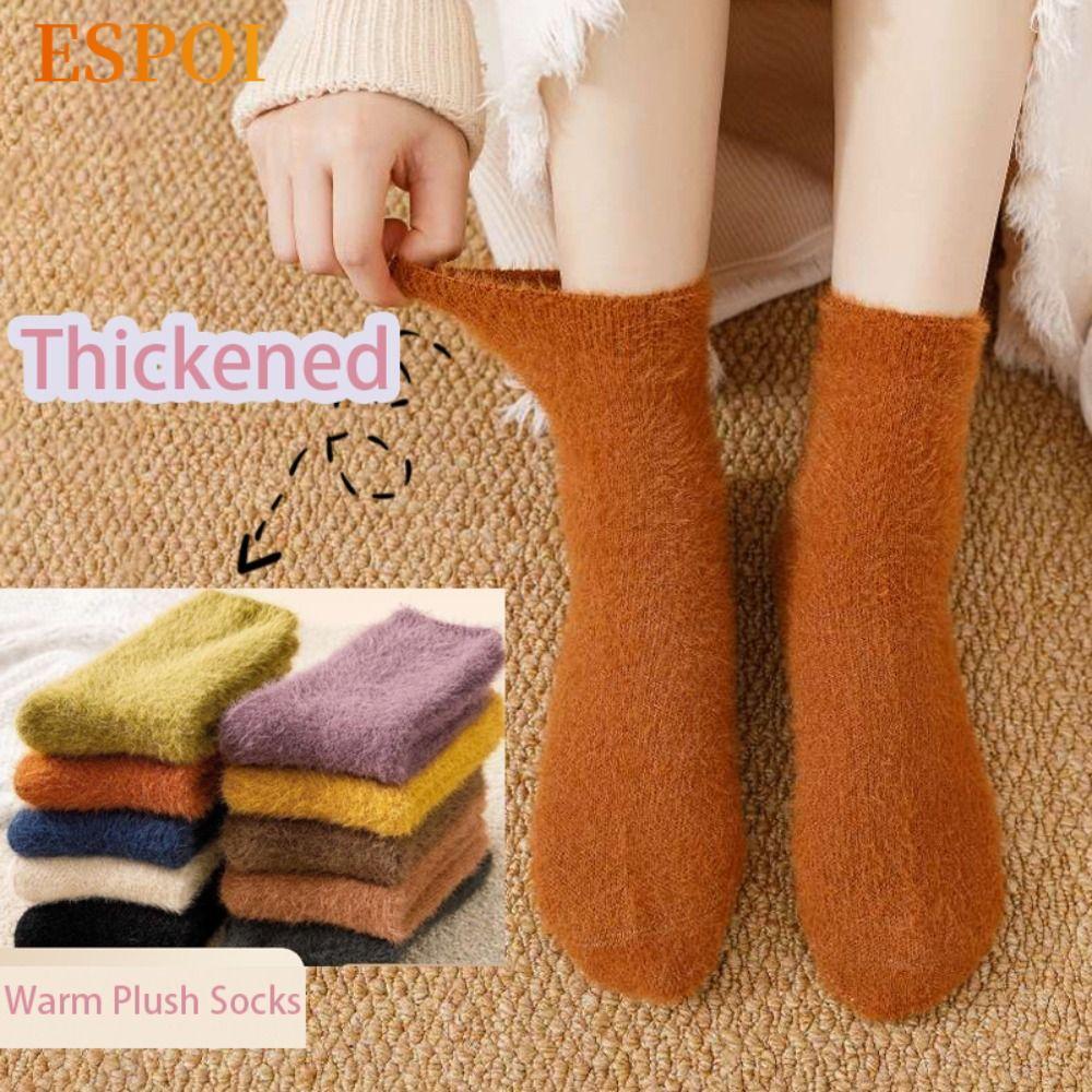 ESPOI ผู้หญิง Thicken ถุงเท้า, Marten Hair ถุงเท้าหิมะนุ่ม, แฟชั่นฤดูหนาว Warm ถุงน่องกํามะหยี่ไม่มีรอยต่อ