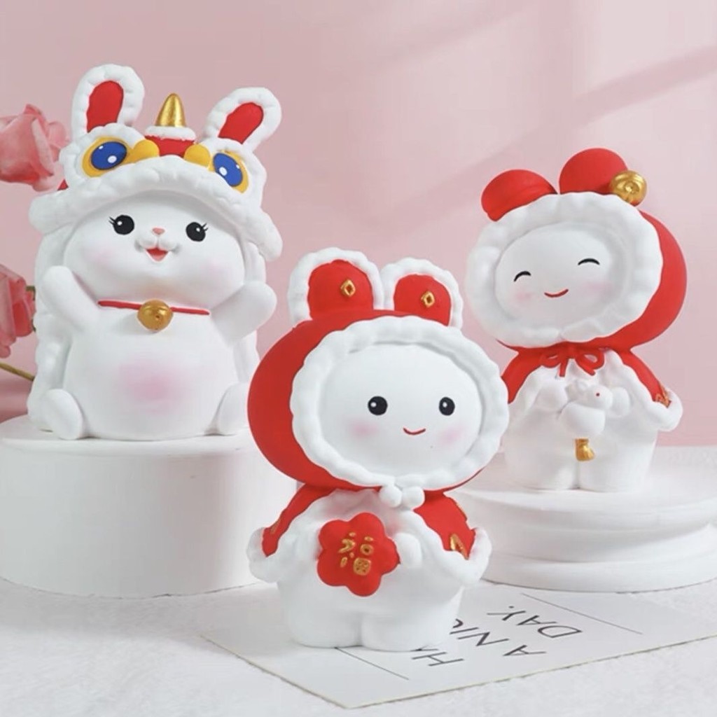 มงคลกระต่ายกระต่ายปูนปลาสเตอร์ตุ๊กตาเด็ก DIY ระบายสีปูนปลาสเตอร์ตุ๊กตา 3D สามมิติ Graffiti สีขาวตัวอ