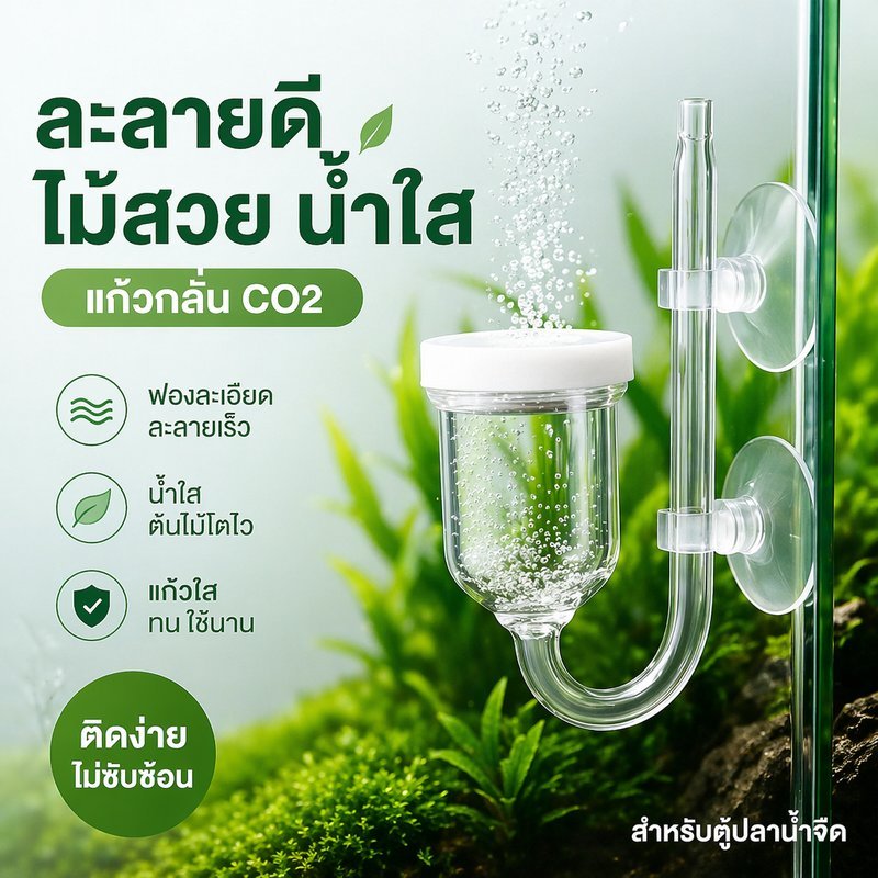 หัวกระจายคาร์บอน CO2 ดิฟฟิวเซอร์ อะคริลิค แก้ว ตู้ไม้น้ำ ตู้ปลา ปล่อยฟองละเอียด อุปกรณ์ไม้น้ำ