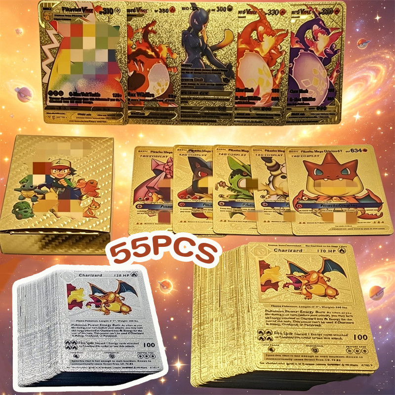🃏 Pokemon Cards 55ชิ้น การ์ดโปเกม่อน โปเกม่อน รุ่นภาษาอังกฤษ การ์ดฝึกเล่นปิกาจู