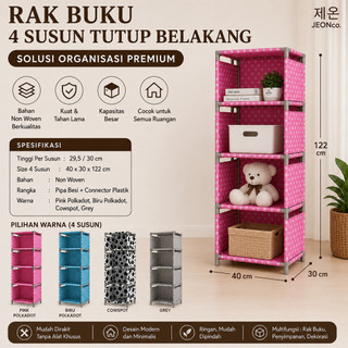 RAK BUKU 5 tingkat 4 susun Portable Lemari Bongkar Pasang Serbaguna murah Dengan tutup Belakang